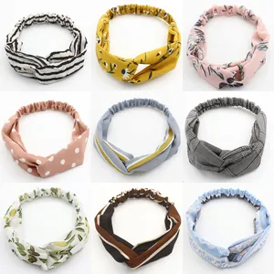 Twist Knot Headband Polyester Fabric Elastic Hair Band Floral Striped Polka Dot Print Retro Hair Accessories For Women