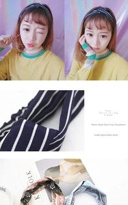 Detail of twisted fabric headbands with floral prints and stripes for women