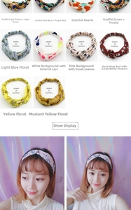 Selection of elastic twisted headbands featuring floral and heart print patterns