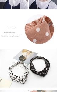 Detail of floral and checkered fabric headbands with cotton texture and cross design