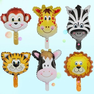 Set di 6 mini palloncini in alluminio con animali tra cui leone tigre e scimmia con aste