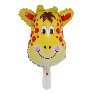 Mini palloncino in alluminio a testa di giraffa con macchie rosse e asta di supporto