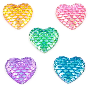 Heart Shape Resin Flatback Charms Fish Scale Pattern Iridescent AB Color Eco Friendly DIY Jewelry Making Accessories