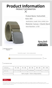 Canvas belt measurement chart showing 130cm length and 3.8cm width size guide for men