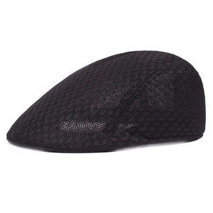 Breathable black mesh beret hat for outdoor sun protection with lightweight fabric