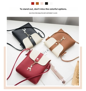 Chic mini phone bags in black, brown and burgundy with deer charm and contrast flaps