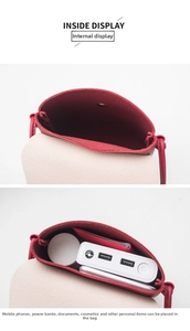 Internal view of burgundy leather phone purse showing storage space for mobile and power bank
