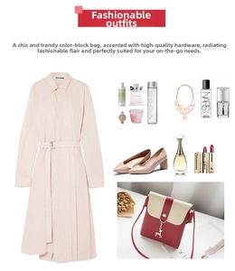 Flat lay of red and white crossbody phone bag with deer charm and fashion accessories