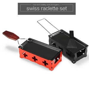 Swiss Raclette Set with non-stick pans and candle holders for home cheese grilling