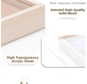 Detail view of beech wood jewelry display frame with high transparency acrylic glass