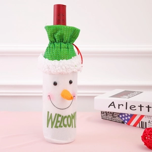 Housse de bouteille de vin bonhomme de neige avec chapeau à paillettes et texte de Noël