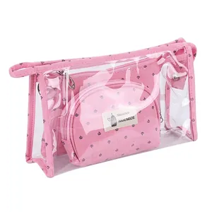 Transparent PVC Waterproof Travel Cosmetic Organizer Crown Print Fabric Zipper Pouches Large Capacity Makeup Case For Women