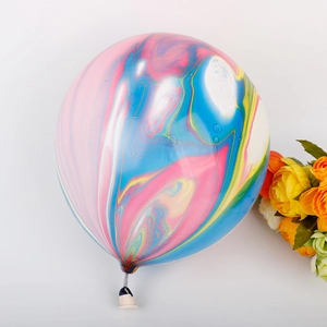 Detailed view of 12-inch pink and blue marble agate latex balloon for birthday party decor