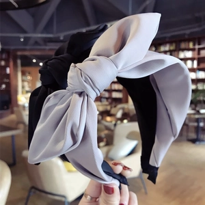 Women Sweet Solid Color Fabric Headband Large Knotted Bow Wide Side Hair Hoop Retro Fashion Accessory