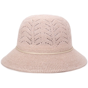 Breathable pink hollow knit sun hat for women featuring elegant wavy texture patterns