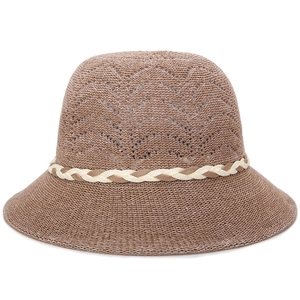 Chapeau de soleil respirant pour femme en paille marron avec motif tissé et ruban décoré