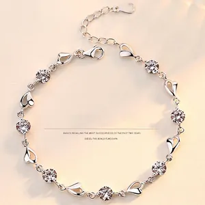 925 Sterling Silver Heart Link Bracelet For Women Elegant Zirconia Inlaid Adjustable Chain Jewelry Valentine's Day Gift