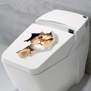 Nahaufnahme des 3D-Katzenaufklebers für Toilettendeckel und Heimwanddekoration