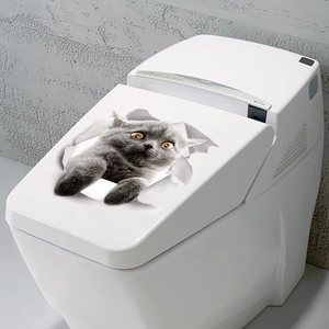 Detaillierter 3D-Katzenaufkleber mit grauer Katze für Toilettendeckel und glatte Oberflächen