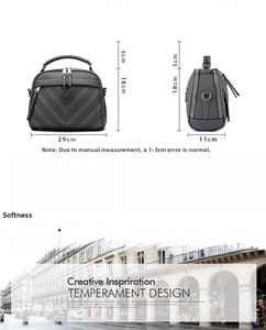 Detailed size specifications for dark grey quilted handbag with V-stitch patterns