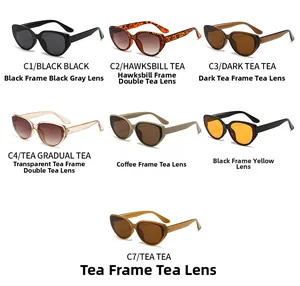 Matrix display of cat-eye sunglasses showing seven color variations from C1 to C7