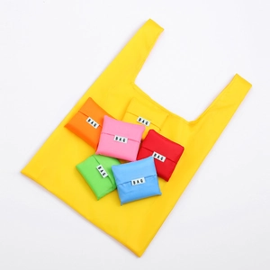 Foldable oxford fabric shopping bag in multiple colors showing compact storage design