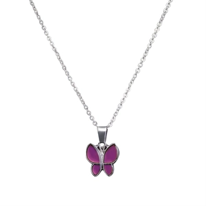 Elegante collana a farfalla in acciaio inossidabile con ali viola termosensibili