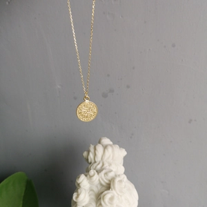 Macro shot of 925 silver golden coin necklace featuring an Elizabeth II portrait pendant