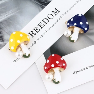 Cute mushroom pins with colorful enamel and pearls for sweater and cardigan accessories
