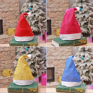 Bonnet de Noël à Paillettes Brillantes pour Adultes Enfants Bordure en Peluche Blanche Décoration de Fête de Noël