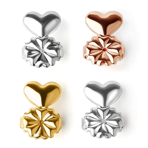 Heart-shaped copper earring lifters in silver, gold, and rose gold finishes for support