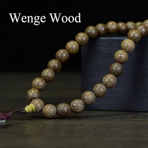 Bracciale autentico in legno di Wengé 108 grani con venature naturali e nodo viola