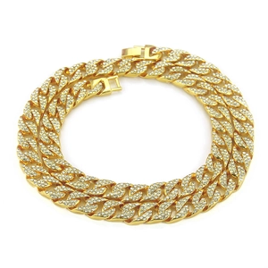 Hip Hop Alloy Cuban Link Chain Necklace For Men Iced Out Rhinestone Pave Miami Cuban Chain Luxurious Geometric Neck Jewelry Gift