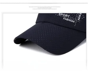 Detail view of breathable mesh fabric and sport fashion lettering on black athletic cap
