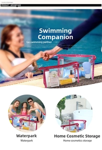 Waterproof clear PVC makeup bag set with pink metallic trim for travel and beach use