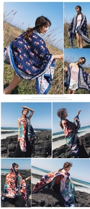 Bohemian style long beach shawl scarf with ethnic elephant and floral patterns in detail