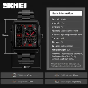 Men's outdoor sports watch with triple time display, digital stopwatch and LED backlight