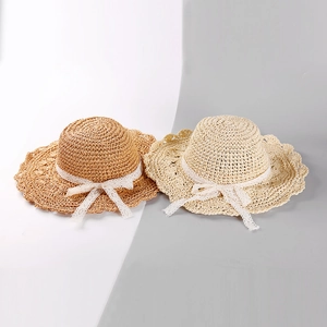 Chapeau De Paille Femme Été Soleil Papier Tissé Bord Ondulé Dentelle Nœud Papillon Plage Élégant Voyage Respirant