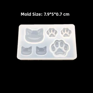 Silicone mold size 7.9x5x0.7cm showing cat head and paw shapes for DIY jewelry making