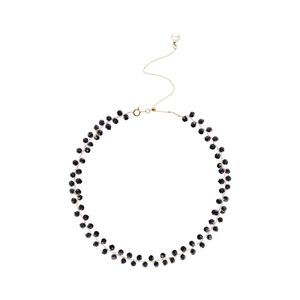 Fashionable black faceted beaded choker with white pearl pendant and gold chain