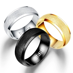Frosted titanium steel rings for men in silver, gold, and black finishes with matte texture