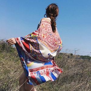 Ethnic print cotton linen scarf shawl for sun protection in summer beach vacation style