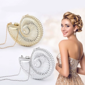 Conch Shell Shaped Evening Clutch Bag Acrylic Mirror Finish Party Handbag With Detachable Metal Chain Strap