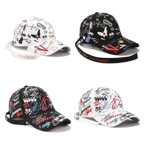 Casquette De Baseball En Coton À Imprimé Graffiti Hip Hop Streetwear Sangle Longue Réglable Unisexe Mode Chapeau Solaire