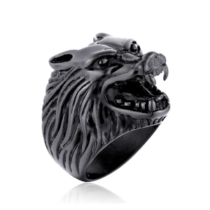 316L stainless steel lion head ring in matte black punk style for men jewelry