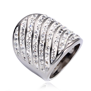 Elegant 9-row rhinestone inlaid stainless steel wide ring with sparkling crystal rows