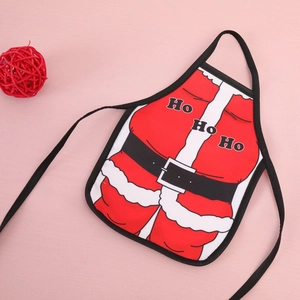 Mini Christmas apron wine bottle covers with Santa motifs and Ho Ho Ho text patterns