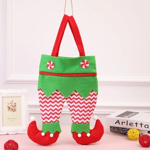 Sacchetto regalo di Natale a forma di pantaloni da elfo rosso e verde con stivali pompon