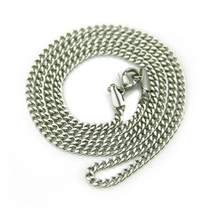 Polished silver stainless steel Cuban link necklace for men and women on white background