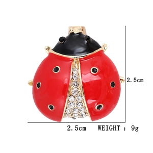 Cute red ladybug brooch with crystals and gold finish, size 2.5cm, weight 9g